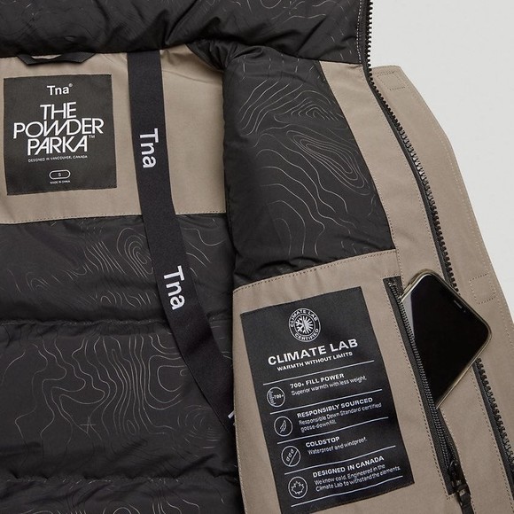 Aritzia Tna The Powder Parka Mid Length Jacket Taupe Goose Down LIKEW NEW SMALL - Picture 8 of 12